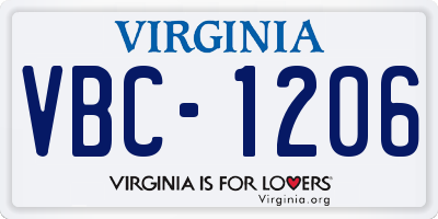 VA license plate VBC1206