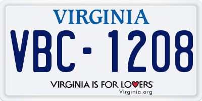 VA license plate VBC1208