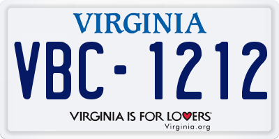 VA license plate VBC1212