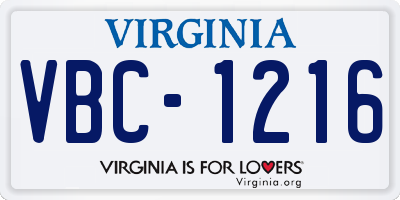 VA license plate VBC1216