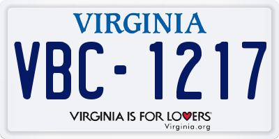 VA license plate VBC1217