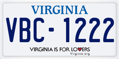 VA license plate VBC1222