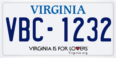 VA license plate VBC1232