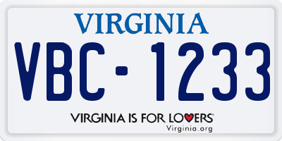 VA license plate VBC1233