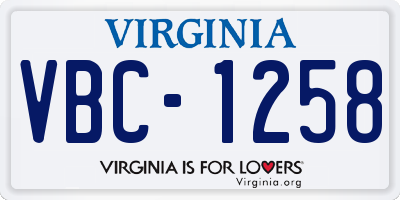 VA license plate VBC1258