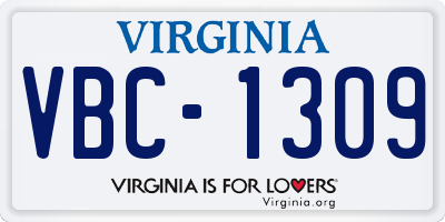 VA license plate VBC1309