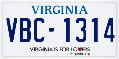 VA license plate VBC1314