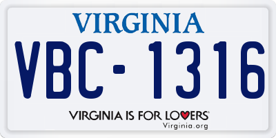 VA license plate VBC1316