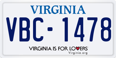 VA license plate VBC1478