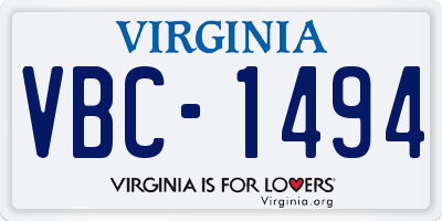 VA license plate VBC1494