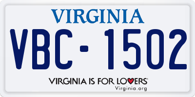 VA license plate VBC1502