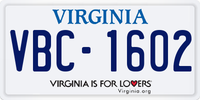 VA license plate VBC1602