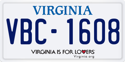 VA license plate VBC1608