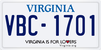 VA license plate VBC1701