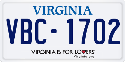 VA license plate VBC1702