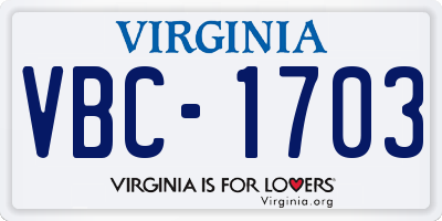 VA license plate VBC1703
