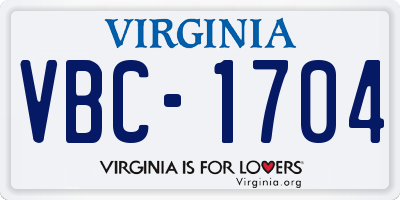 VA license plate VBC1704