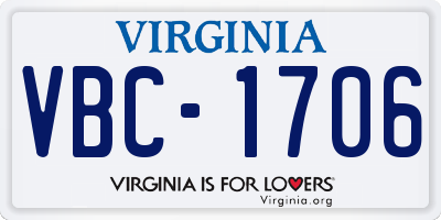 VA license plate VBC1706