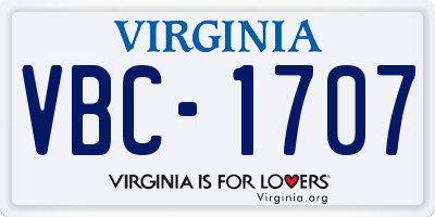 VA license plate VBC1707