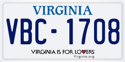 VA license plate VBC1708
