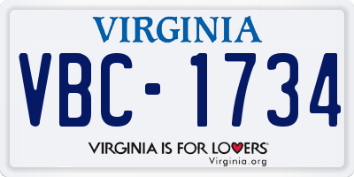 VA license plate VBC1734