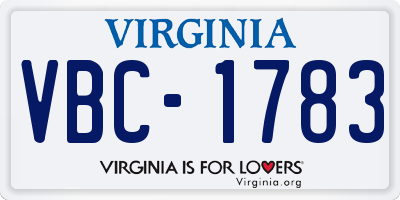 VA license plate VBC1783