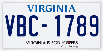 VA license plate VBC1789