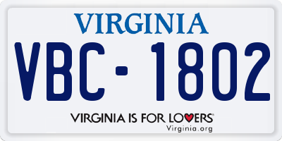 VA license plate VBC1802