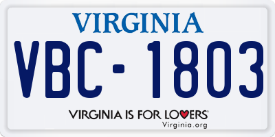 VA license plate VBC1803