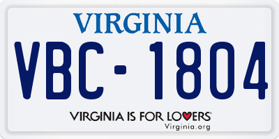 VA license plate VBC1804