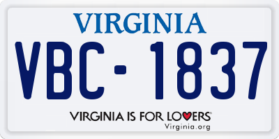 VA license plate VBC1837