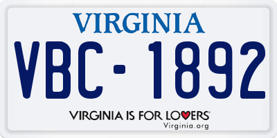 VA license plate VBC1892