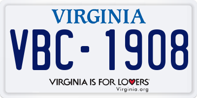VA license plate VBC1908