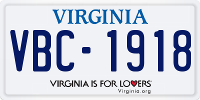 VA license plate VBC1918