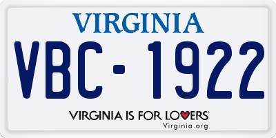 VA license plate VBC1922
