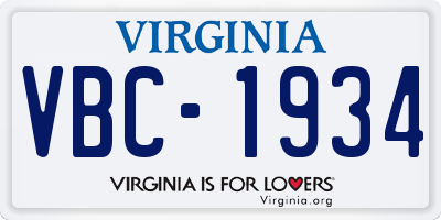VA license plate VBC1934