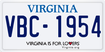 VA license plate VBC1954
