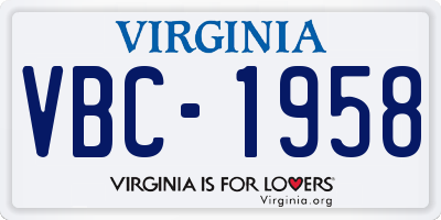 VA license plate VBC1958