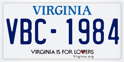 VA license plate VBC1984