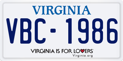 VA license plate VBC1986
