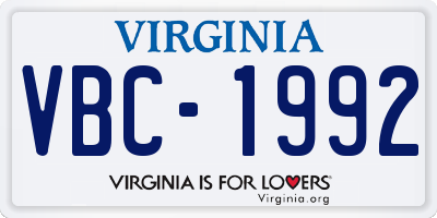 VA license plate VBC1992