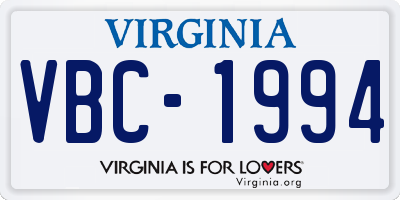 VA license plate VBC1994