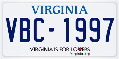 VA license plate VBC1997