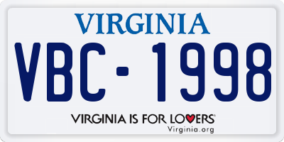 VA license plate VBC1998