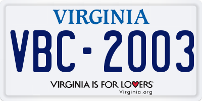 VA license plate VBC2003