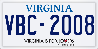 VA license plate VBC2008