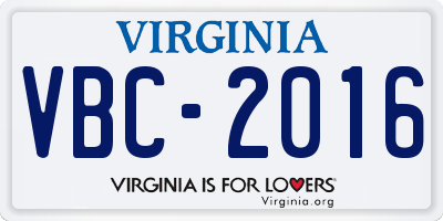 VA license plate VBC2016