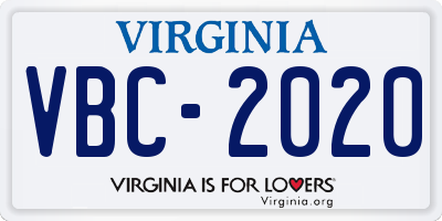 VA license plate VBC2020