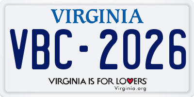 VA license plate VBC2026