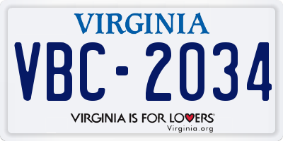 VA license plate VBC2034